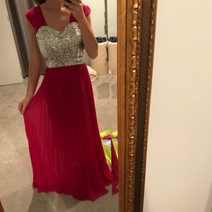 Hot pink and silver sequence maxi dress